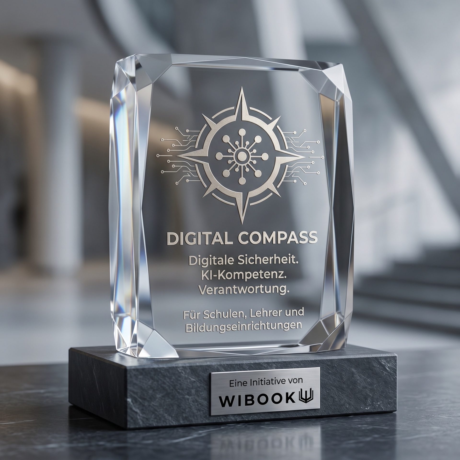 Digital Compass Award — Kristallglas-Trophäe mit Kompass-Emblem